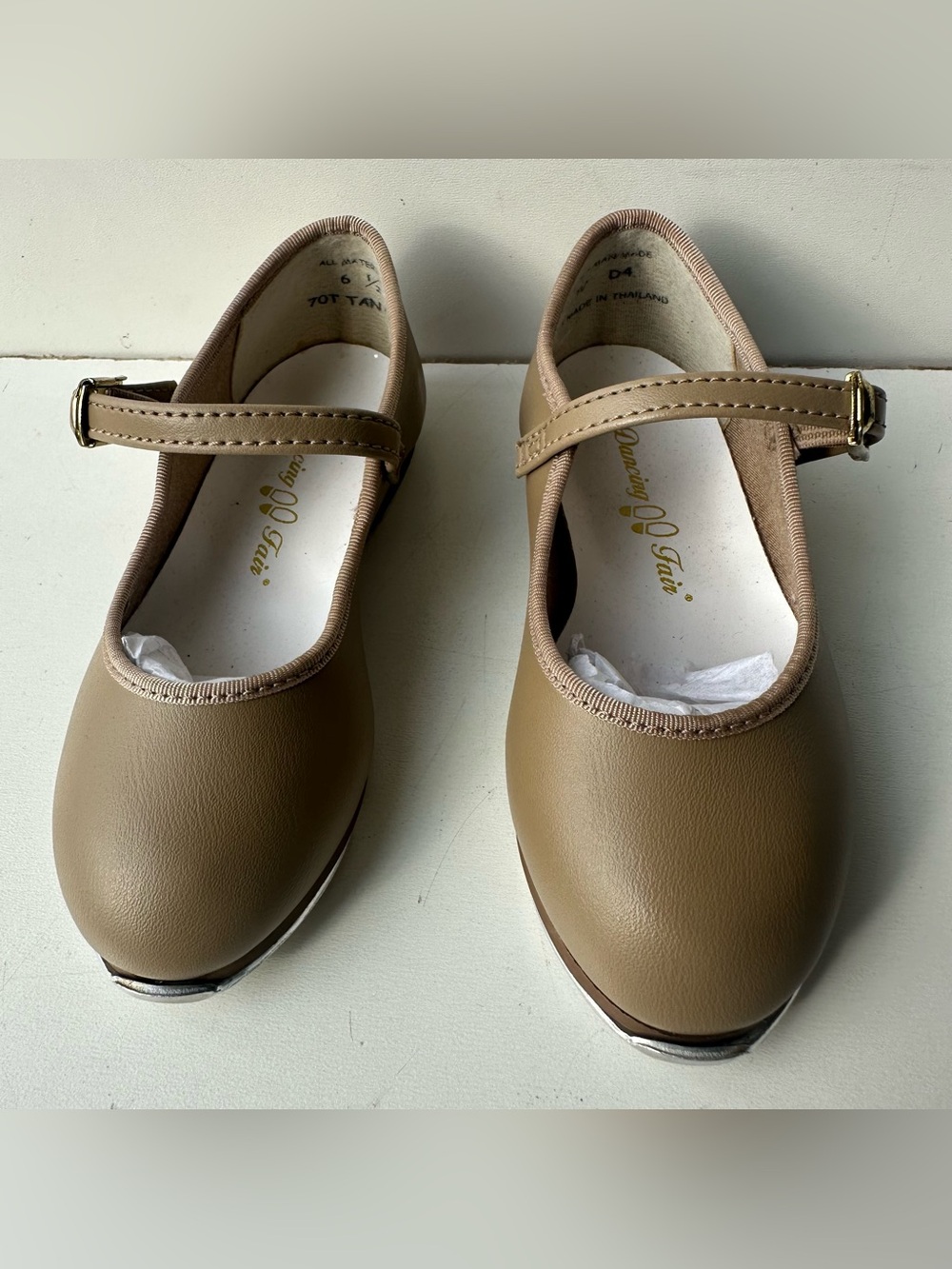 Dancing Fair Mary Jane Tap Shoes Tan Girls Toddler Size 6.5 W Style 70T EU